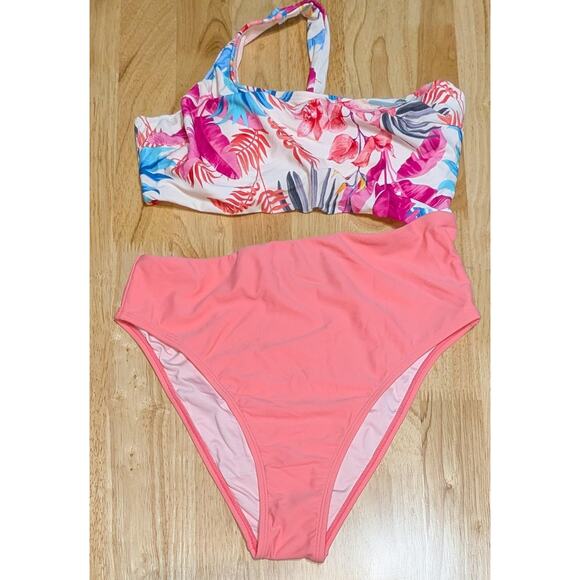 Cupshe Swimsuit Womens M Pink Floral One Piece Swimsuit High Waist One Shoulder - Picture 7 of 13